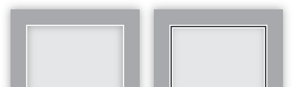Single mount on the left with one bevel; double mount on the right with two layered bevels.